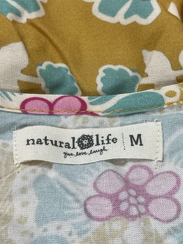 Natural Life Boho Floral Tassel Peasant Top M Mustard Teal Pink 3/4 Sleeve - Image 7