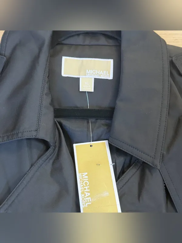 Michael Kors Black Asymmetrical Zip Trench Coat with Belt - Image 5