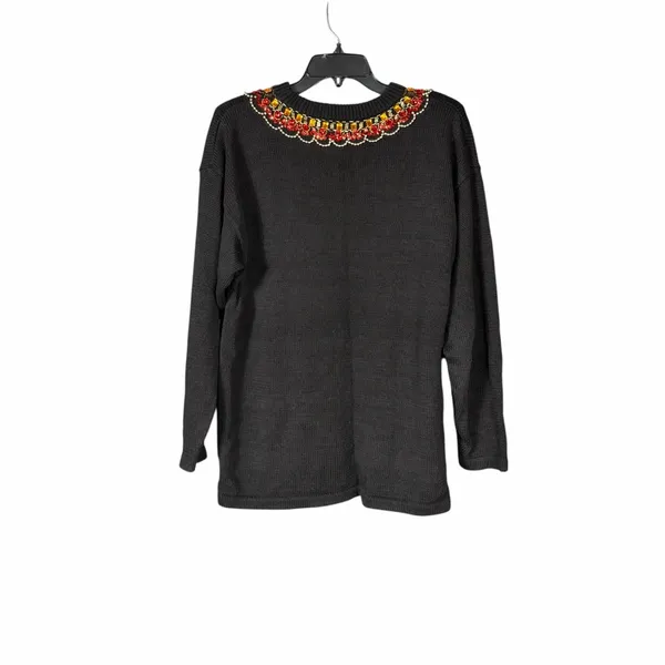 VTG 80s 90s Black Beaded Sweater Size Large Jeweled Embellished Statement Glam - Image 3