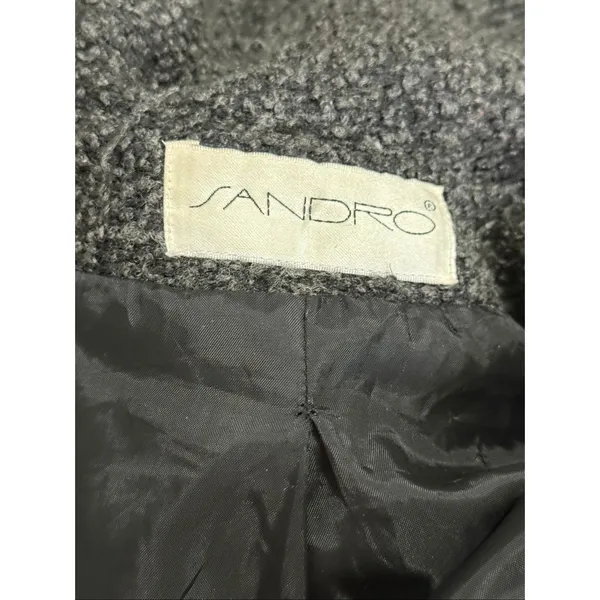 Sandro Vintage Double Breasted Wool Blend Knee Length Coat Black/Gray Size 16 - Image 5