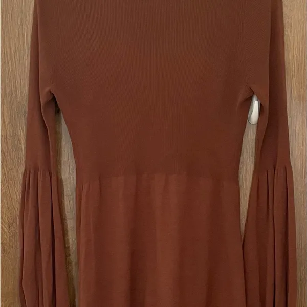 On Sunset Los Angeles silk blend brown balloon sleeves cardigan, size M cottage - Image 6