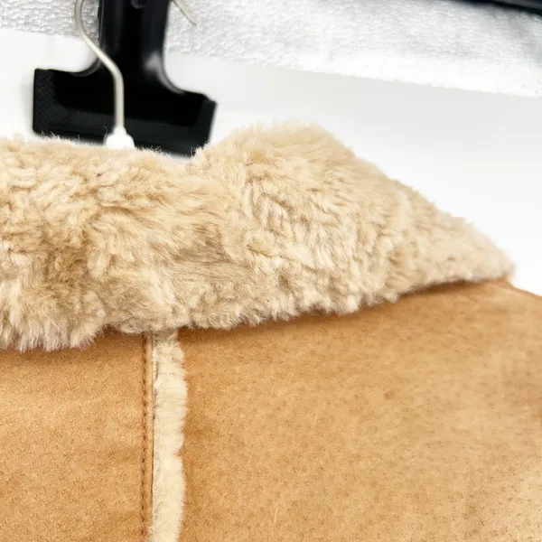 Giacca Womens Vintage Genuine Leather Faux Fur Trim Penny Lane Shearling Coat M - Image 7