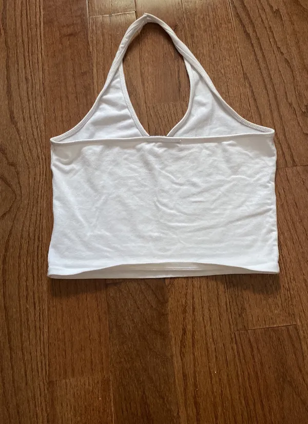 Brandy Melville John Galt White Alexis Halter Cropped Top - Image 3