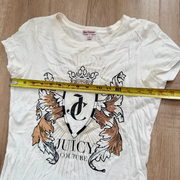 Juicy Couture White Top Crest Logo Tee Shirt Top T Shirt Size S - Image 7