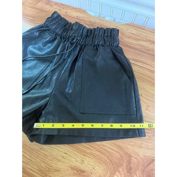 SCHHJZPJ Black Faux Leather Paperbag Waist Shorts XS‎ Pockets High Rise - Image 8