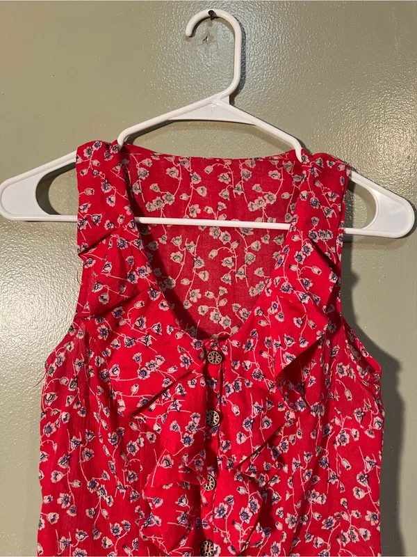 Edme‎ & Esyllte Anthropologie Women's Sleeveless Button Down Blouse Red Floral - Image 3