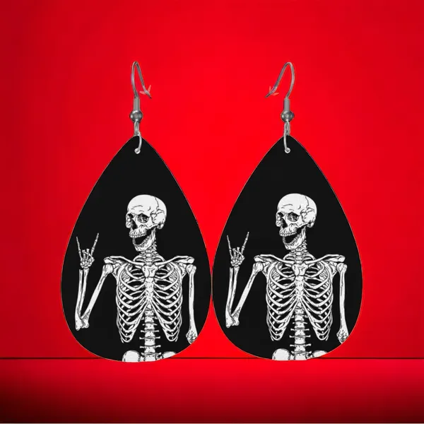 Gothic Skull‎ Faux Leather Teardrop Halloween Earrings Faux Fashion Jewelry - Image 11