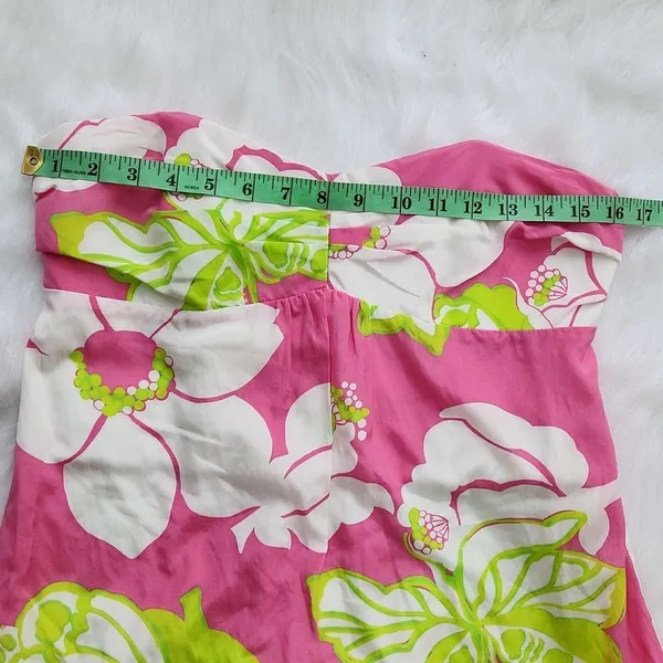 Lilly Pulitzer Blair Silk Dress strapless Ruffle hem‎ in Hot Pink size 6 Small - Image 4