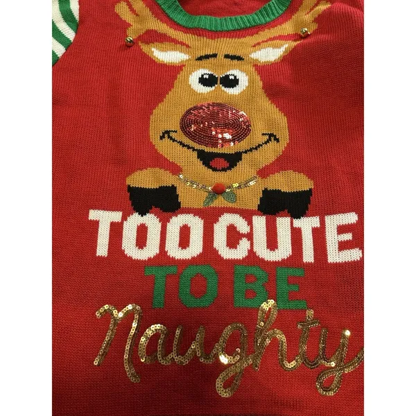 No Boundaries Too Cute To Be Naughty Reindeer Christmas Sweater Size L - Image 10