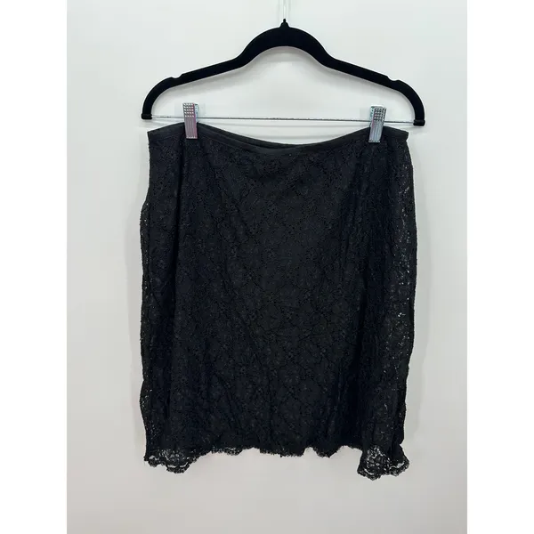 Jaclyn Smith Black Floral‎ Whimsigoth Y2K Coquette Lace Pencil Skirt Sz L Dark Romantic - Image 2