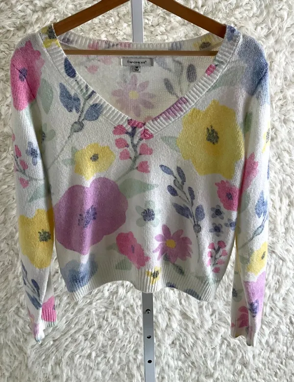 WOMEN'S FRANCESCA'S V-NECK FLORAL SWEATER~SIZE MEDIUM! - Image 6