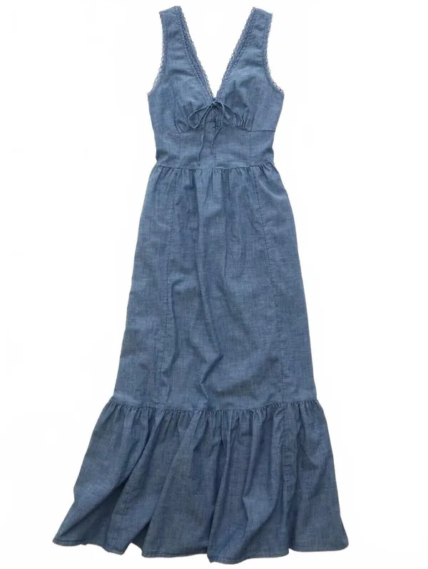 AE Tie-Front Midi Dress American Eagle NWT Medium Wash Small - Image 3