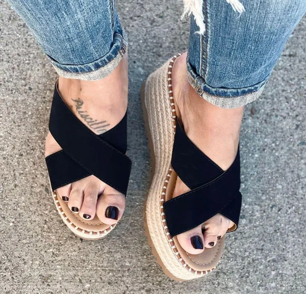 Soda Black Espadrille Slip On Sandal - Image 2