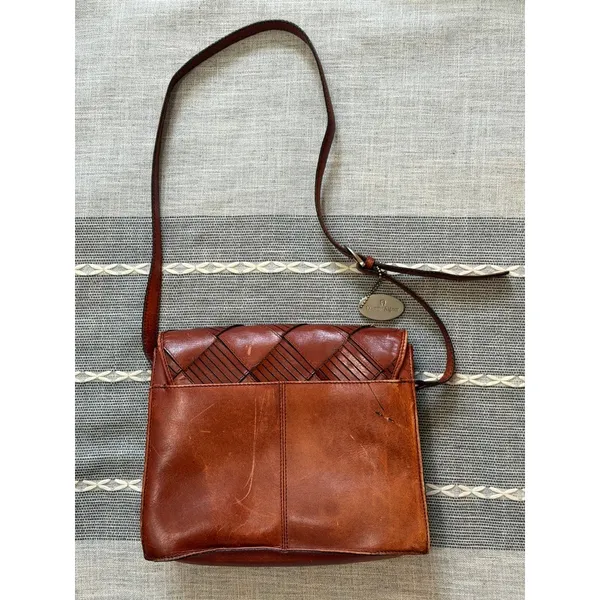 Vintage Brown Woven Leather Etienne Aigner Boho Purse Handbag - Image 3