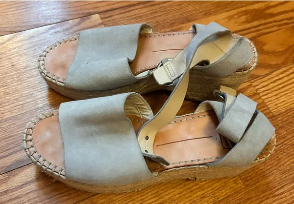 Blue/Grey wedge sandles Blue Size 7.5 - Image 3