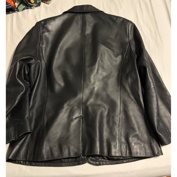 Worthington Black Genuine Lambskin Leather Blazer Jacket‎ Petite Large 3-Button - Image 5
