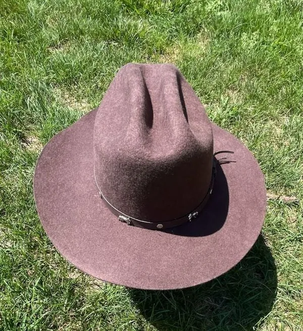 Brown Wool Western Fedora Cowboy Hat with Studded Belt - Image 4