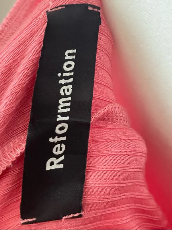 Reformation Vicky Ribbed Wrap Midi Dress in Pink Size Medium - Image 3