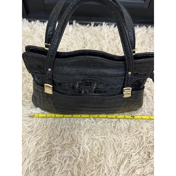 Vintage Black Embossed‎ Crocodile Texture Top Handle Handbag Gold Hardware Women - Image 5
