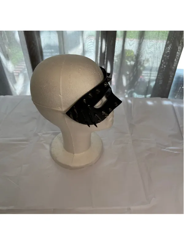 Black silver spikes half mask masquerade steampunk gothic cosplay Halloween OS - Image 3