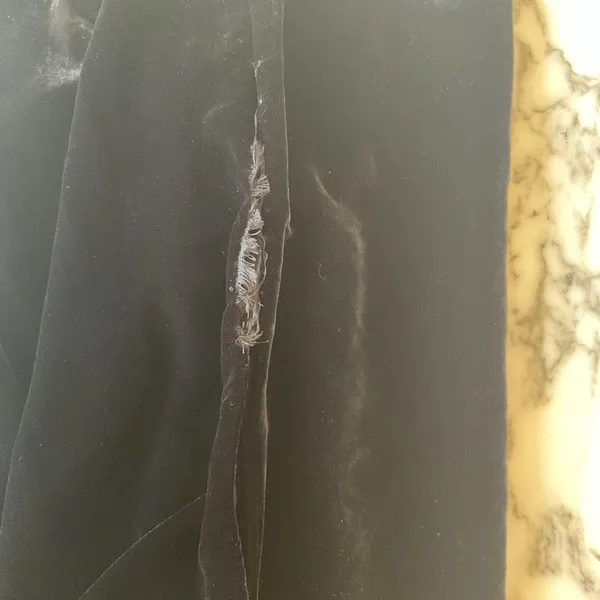 NWT JCrew Black Velvet mini dress sheer sleeves 6 tear above pocket needs repair - Image 11