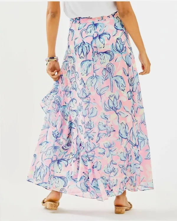 Lilly Pulitzer Agnes Faux Wrap Maxi Skirt in Sweet Pea Pink Chasing the Sun - Image 6