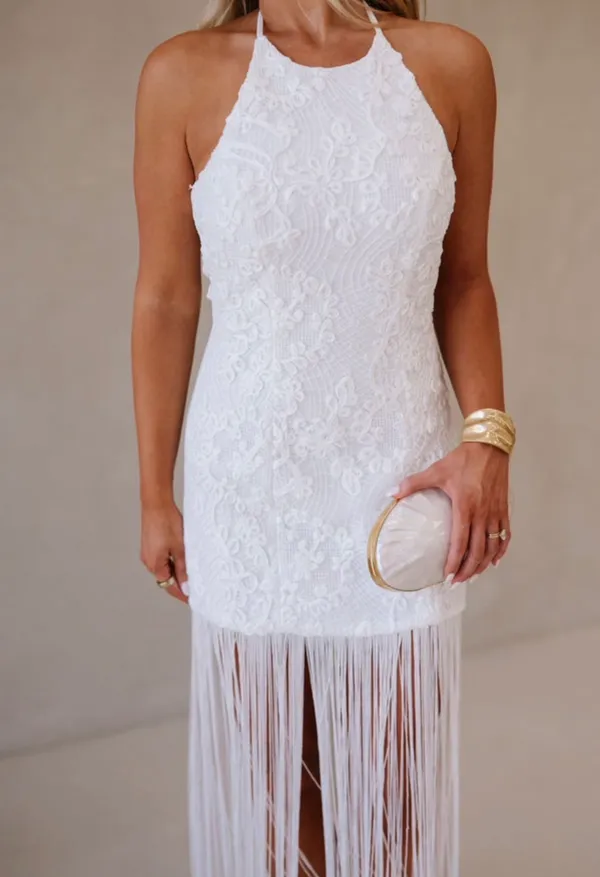 Bridal White Dress mini dress with fringe - Image 2