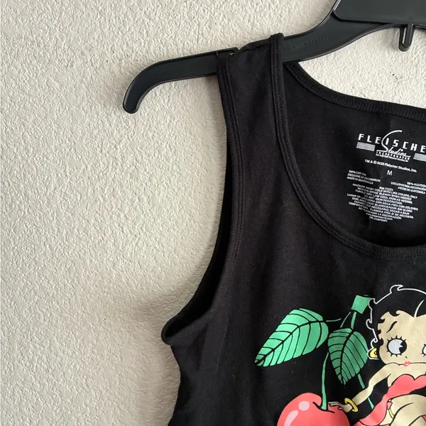 Betty Boop Cherry Black Tank Top With Cartoon Graphic M - Image 7