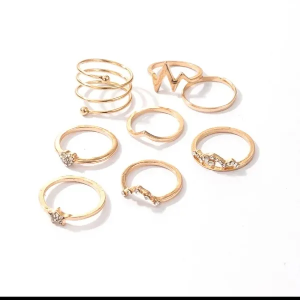 Boutique Gold Rhinestone Stacking Midi Finger Multi Size 8pc Ring‎ Set NEW - Image 2