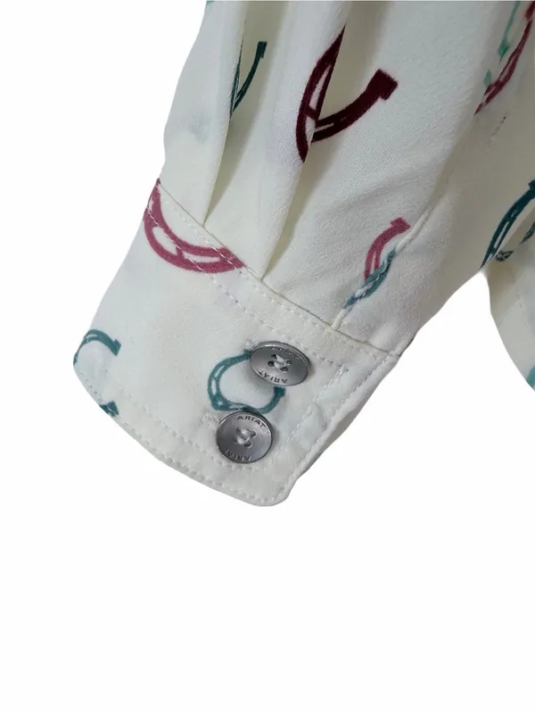 Ariat Western Horseshoe Print Cream Ivory Button Down Blouse Top Large - Image 6