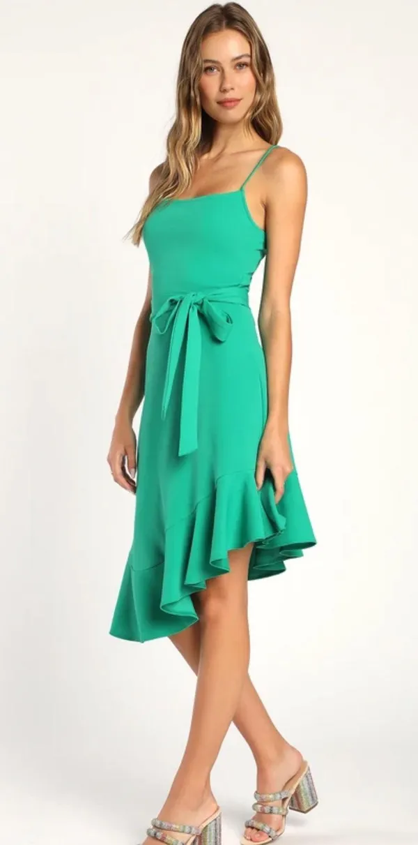 Always Invited Green Asymmetrical Ruffled Mini Dress - Image 3