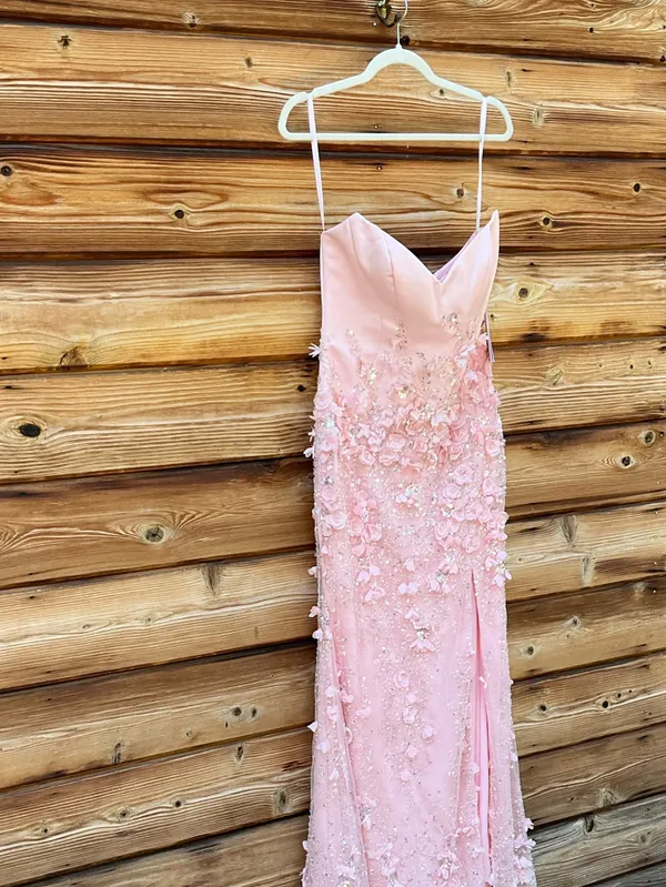 MAC DUGGAL Pink Size 8 3D Floral Strapless Sweetheart Gown With Slit Dress - Image 7