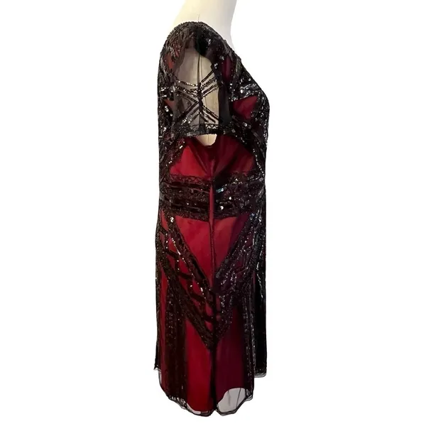 Womens Whimsigoth Dark Fairy Sequin Mesh Dress Size L Black Red Y2K 20s HOCO - Image 10