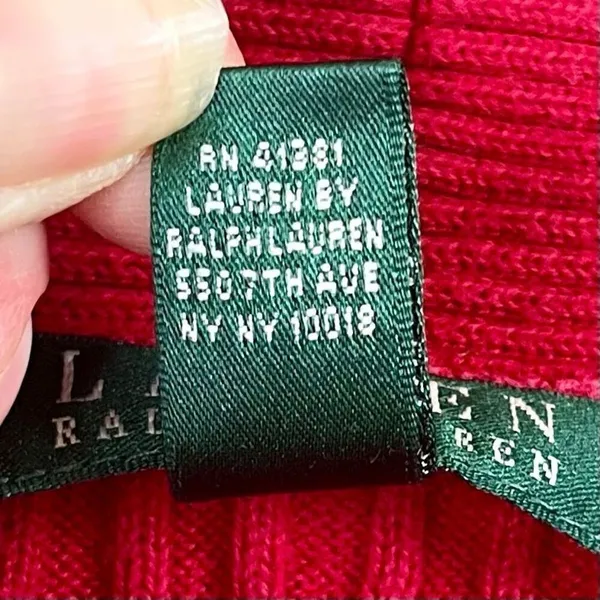 Lauren Ralph Lauren Red Ribbed Sweater Shawl Collar Gold Button Medium - Image 11
