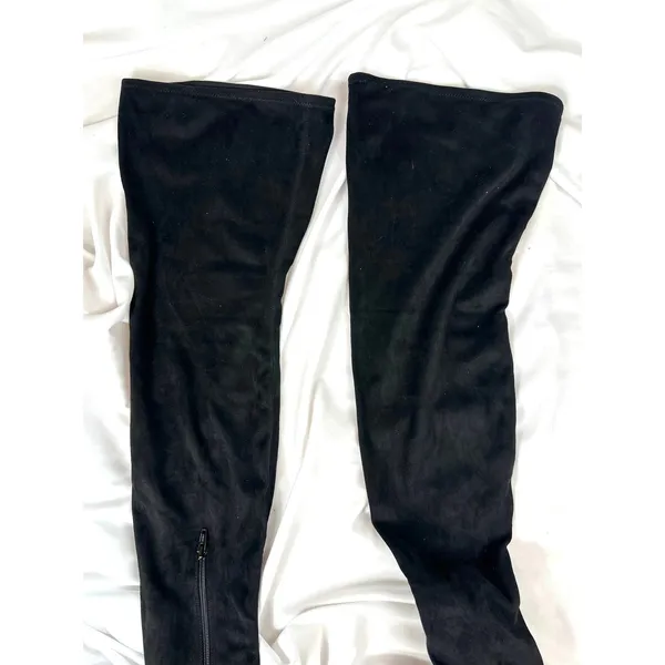 H & M Thigh High Platform Boots Stretch Faux Suede Black 10 - Image 13