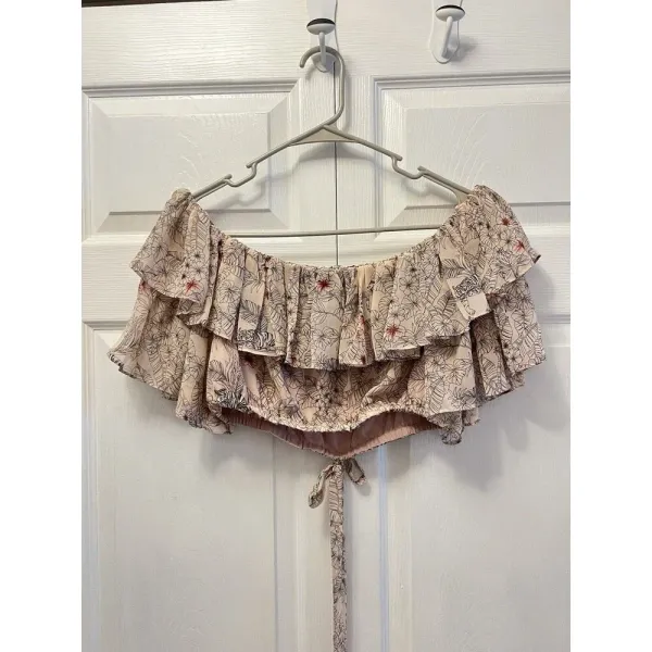 ALEXIS Adona Floral Off Shoulder Crop Top Size‎ Small Misty Rose Msrp $330 - Image 12