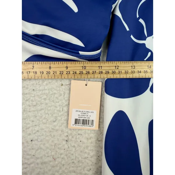 Wilo Leggings Set Small Blue Floral 2 Piece Built-In Bra Activewear NWT - Image 8