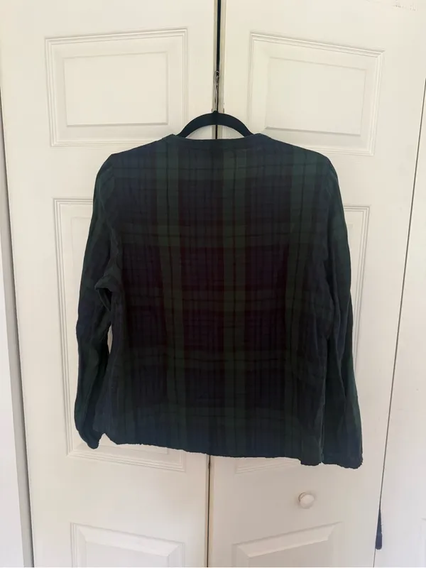 L.L. Bean Green Blue Plaid Tartan Blouse Peasant Top 100% Cotton Size Medium - Image 8