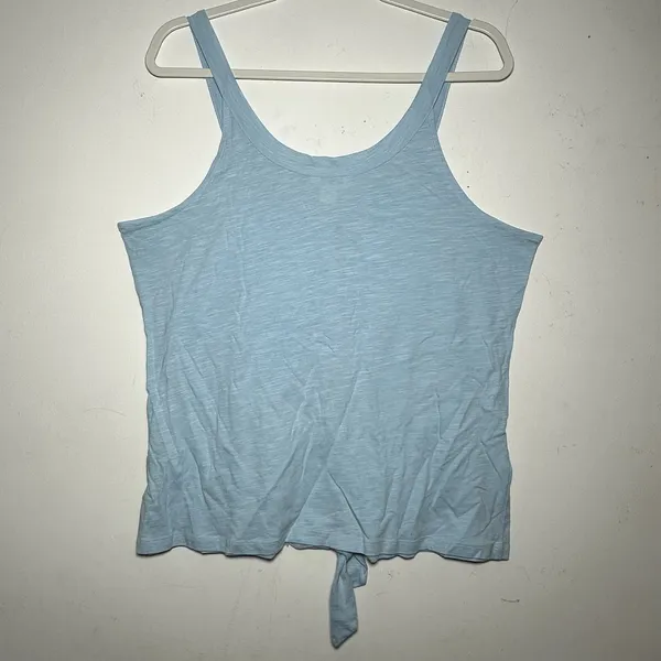 CASLON women's Blue Button Front Tie Front Tank Top Size L Cotton‎ Modal - Image 2