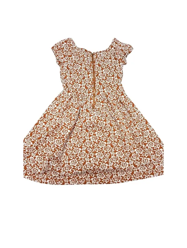ModCloth Women’s Orange Floral Fit & Flare Dress Size S Short Sleeve Back Zip - Image 2