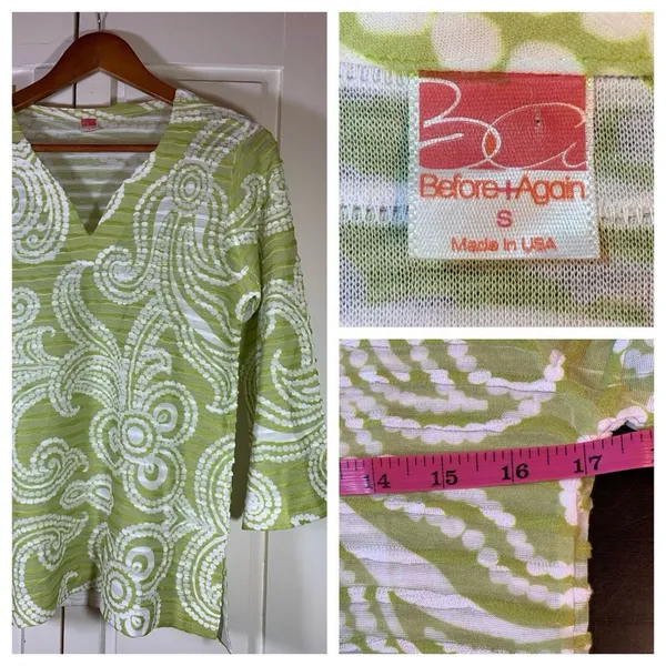 Before + Again Top Women's Small Green Floral Burnout Boho‎ Casual Sophisticated - Image 2