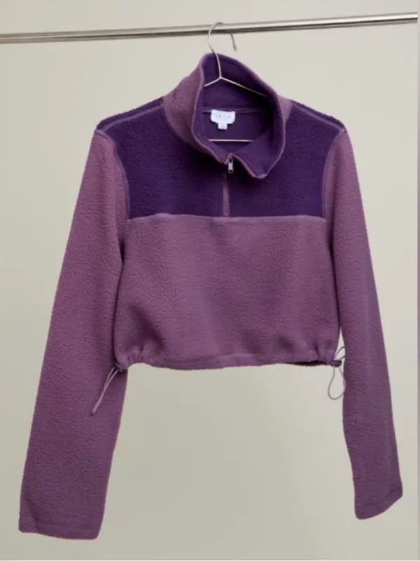 Le Lis Purple Colorblock Cropped Fleece Half Zip Pullover Medium NWT - Image 6