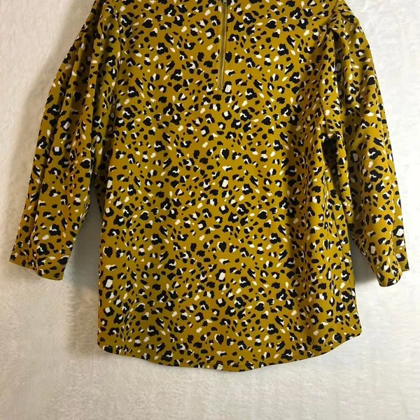 Melloday Leopard Print Blouse Womens Large Mustard Yellow V-Neck Puff Sleeve Top - Image 7