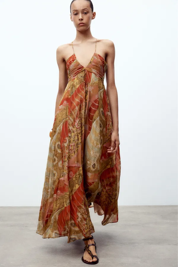 Zara flowy Floral Maxi Dress boho summer casual vacation - Image 9