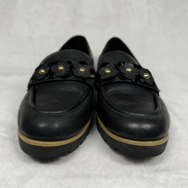 Kate Spade Karisa Black Leather Floral Studded Loafers Womens 5.5M Slip On Shoes - Image 8