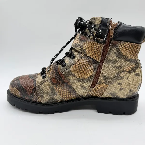 ASOS Womens Snakeskin Print Combat Boots Brown Lug Sole Buckle Side Zip Size 6 - Image 2