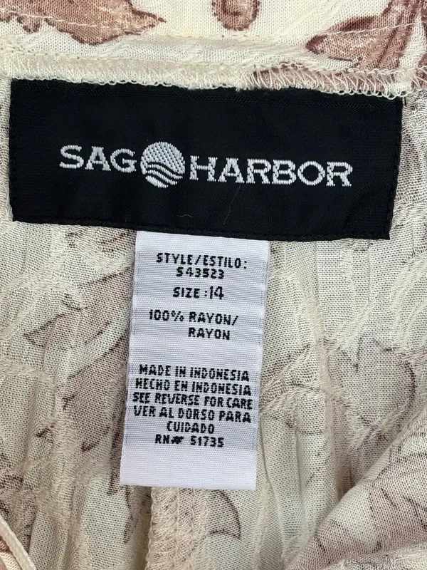 Sag Harbor Women's Size 14 Cream & Tan Floral Casual Straight Leg Pants Cottage - Image 7