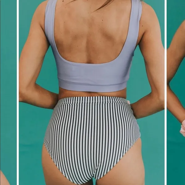 Blue Purple Bikini Set High Waist Striped Bottom Padded Swimwear M NWT - Image 7
