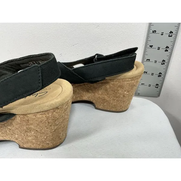 Womans Clarks Platform Wedge Sandals Size 10 M Black Strappy Open Toe Slingback - Image 4