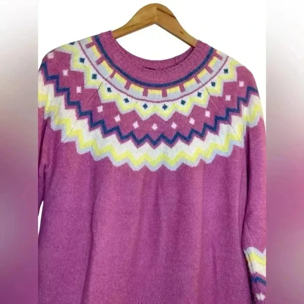 Vince Camuto Pink Fair Isle‎ Sweater Small Classic Oversized Stretch Ski Snow - Image 4